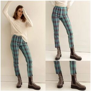Urban Outfitters Green Plaid Tessa Notched Cropped High Waisted Pants